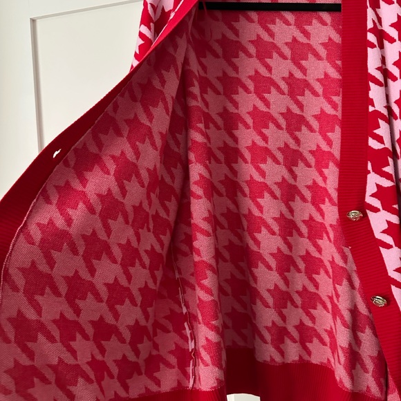 River island red and pink Chic Houndstooth Cardigan gold buttons US 14-16 - Picture 7 of 10